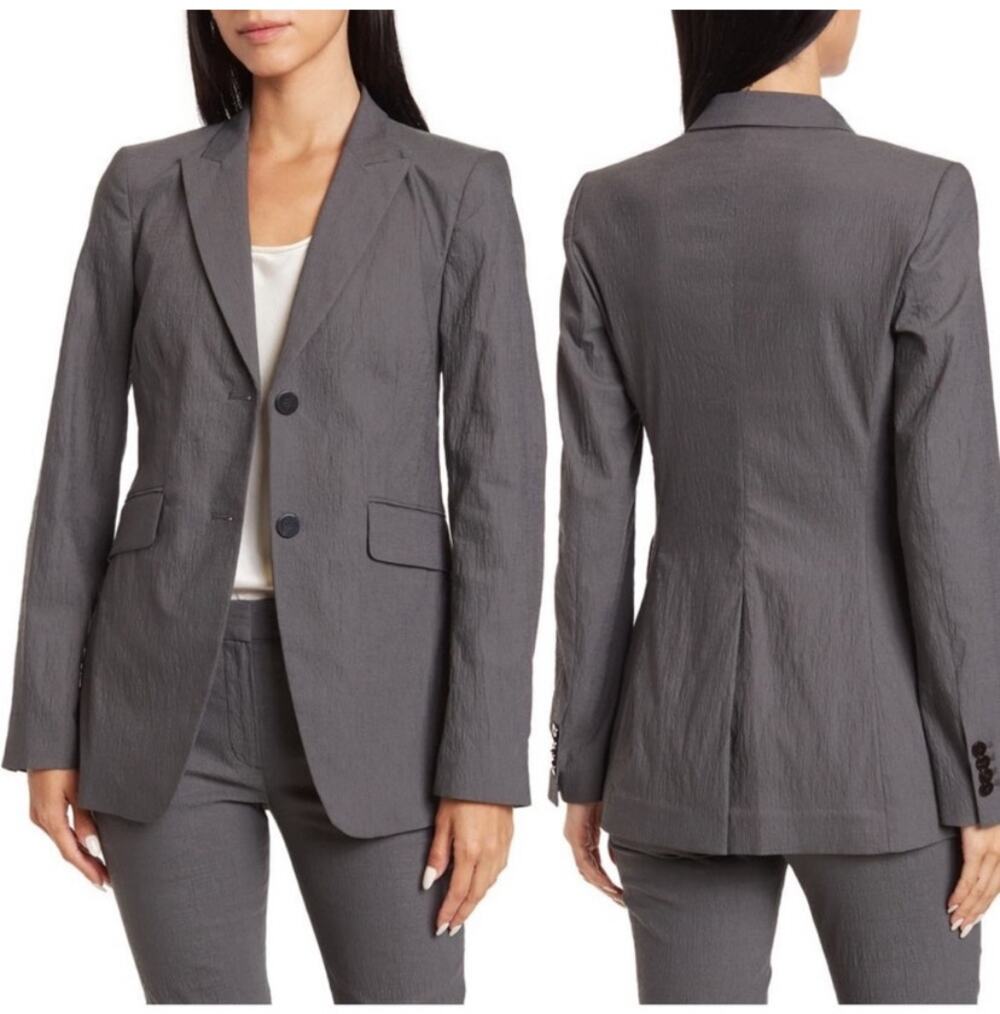 Theory Andorie Textured Tailored Gray Peak Lapel Stretch Blazer Size 2